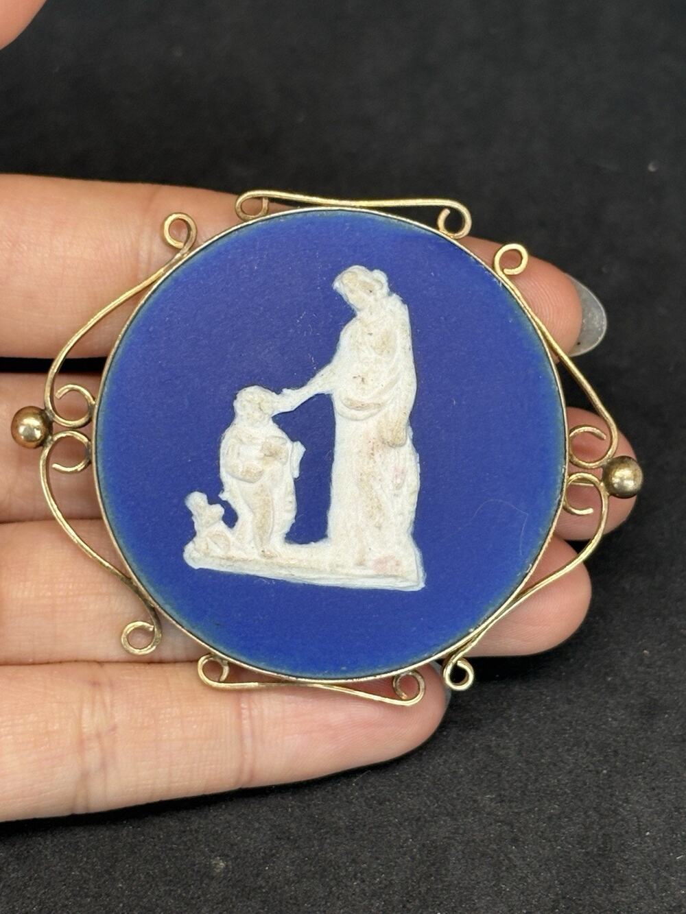 Antique Adams Tunstall Jasperware Cameo Brooch Pendant Gold Filled Mount England